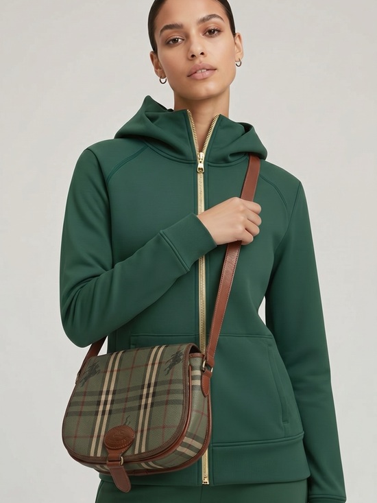 Burberry Handbags - Burberry Green Plaid Crossbody Bag with Brown Leather Trim